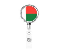 Bobina porta badge in metallo resistente con bandiera del Madagascar, porta badge retrattile con clip da cintura per titolare della carta di nome dipendente insegnante