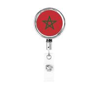 Bobina porta badge in metallo resistente con bandiera del Marocco, porta badge retrattile con clip da cintura per titolare della carta di nome dipendente insegnante