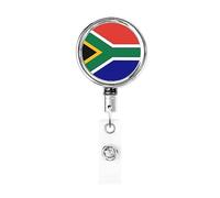 Bobina porta badge in metallo resistente con bandiera del Sud Africa, porta badge retrattile con clip da cintura per porta badge identificativo dipendente Insegnante 1