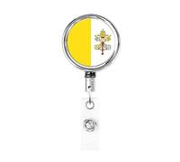 Bobina porta badge in metallo resistente con bandiera della Città del Vaticano, porta badge retrattile con clip da cintura per porta badge identificativo dipendente insegnante