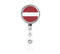 Bobina porta badge in metallo resistente con bandiera della Lettonia, porta badge retrattile con clip da cintura per titolare della carta di nome dipendente insegnante