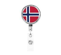 Bobina porta badge in metallo resistente con bandiera della Norvegia, porta badge retrattile con clip da cintura per titolare della carta di nome dipendente insegnante