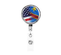 Bobina porta badge in metallo resistente con bandiera della Repubblica americana e democratica del Congo, porta badge retrattile con clip da cintura per portachiavi con nome, dipendente, insegnante