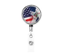 Bobina porta badge in metallo resistente con bandiera della Repubblica Dominicana e americana, porta badge retrattile con clip da cintura per porta badge identificativo dipendente insegnante