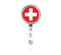 Bobina porta badge in metallo resistente con bandiera della Svizzera, porta badge retrattile con clip da cintura per titolare della carta nome dipendente Insegnante