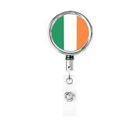 Bobina porta badge in metallo resistente con bandiera dell'Irlanda, porta badge retrattile con clip da cintura per titolare della carta nome dipendente insegnante