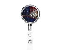Bobina porta badge in metallo resistente con bandiera USA delle Samoa americane, porta badge retrattile con clip da cintura per porta badge identificativo dipendente insegnante
