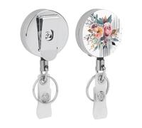 Bobina retrattile per badge con bouquet floreale ad acquerello, con robusta clip a coccodrillo, porta badge per infermieri, portachiavi per impiegati, insegnanti, donne