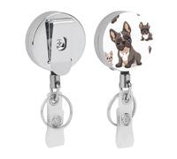 Bobina retrattile per badge con bulldog francese con robusta clip a coccodrillo, simpatico porta badge infermieristico, portachiavi per lavoratori d'ufficio, insegnanti, regali per donne