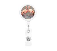 Bobina retrattile per badge con clip da cintura e portachiavi, clip per badge con fenicotteri e fiori, porta carte d'identità per impiegati, dottori, infermieri, badge identificativi