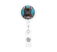 Bobina retrattile per badge con clip da cintura e portachiavi, clip per badge con nome, bulldog francese, cucciolo, con porta carta d'identità, per impiegati, dottori, infermieri, badge, bobina