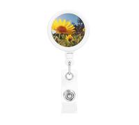 Bobina retrattile per badge con clip da cintura e portachiavi, clip per badge con nome, fiore giallo sotto il sole, porta carte d'identità per impiegato, dottore, infermiera, badge identificativo
