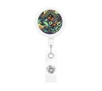Bobina retrattile per badge con clip da cintura e portachiavi, clip per badge con nome, motivo geometrico in stile graffiti, porta carte d'identità, per impiegati, dottori, infermieri, badge, bobina