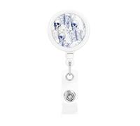 Bobina retrattile per badge con clip da cintura e portachiavi, clip per badge con nome, motivo scheletro blu su sfondo bianco, porta carte d'identità, per impiegati, dottori, infermieri, badgeReel