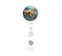 Bobina retrattile per badge con clip da cintura e portachiavi, clip per badge con nome, tartaruga che nuota nel mare, porta carte d'identità per impiegati, dottori, infermieri, badge identificativo