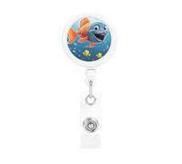 Bobina retrattile per badge con clip da cintura e portachiavi porta lotti clip per badge nome pesce sotto il mare porta carte d'identità per impiegato, dottore, infermiera, badge identificativo