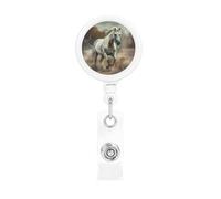 Bobina retrattile per badge con clip da cintura e portachiavi porta lotto, clip per badge, cavallo che corre nel campo, porta carte d'identità, per impiegati, dottori, infermieri, badge identificativo