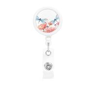 Bobina retrattile per badge con clip da cintura e portachiavi porta lotto, clip per badge con fiori ad acquerello con porta carte d'identità con libellula, per impiegati, dottori, infermieri, badge