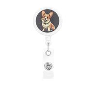 Bobina retrattile per badge con clip da cintura e portachiavi porta lotto, clip per badge con nome, carino, illustrazione di cane Corgi, porta carta d'identità per impiegato, dottore, infermiera