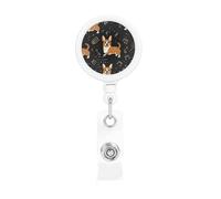Bobina retrattile per badge con clip da cintura e portachiavi porta lotto, clip per badge con nome, nota musicale, porta carte d'identità Corgi, per impiegato, dottore, infermiera, badge