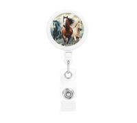 Bobina retrattile per badge con clip da cintura e portachiavi porta lotto, clip per badge nome, un modello con cavalli come sfondo porta carta d'identità per impiegati, dottori, infermieri, badgeReel