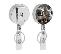 Bobina retrattile per badge con cuccioli di bulldog francese, con robusta clip a coccodrillo, grazioso porta badge infermieristico, portachiavi per impiegati, insegnanti, donne