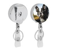 Bobina retrattile per badge con cucciolo di cane Boston Terrier, con robusta clip a coccodrillo, porta badge infermieristico, portachiavi per impiegati, insegnanti, donne, regali
