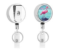 Bobina retrattile per badge con fenicotteri rosa con portachiavi, porta badge divertente per insegnanti, infermiere, dottori, lavoratori, regalo identificativo, targhetta, clip decorative in metallo