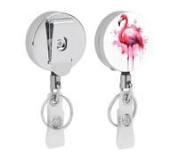 Bobina retrattile per badge con fenicottero ad acquerello con robusta clip a coccodrillo, grazioso porta badge infermieristico, portachiavi per impiegati, insegnanti, donne