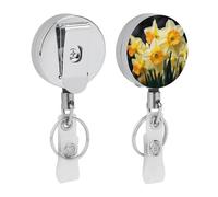Bobina retrattile per badge con fiore di narciso con robusta clip a coccodrillo, grazioso porta badge infermieristico, porta carte d'identità, portachiavi per impiegati, insegnanti, regali per donne