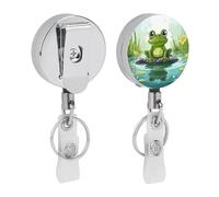 Bobina retrattile per badge con rana in uno stagno, con robusta clip a coccodrillo, porta badge infermieristico, portachiavi per impiegati, insegnanti, donne, regali