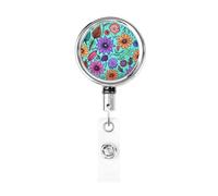 Bobine di badge in metallo retrattili colorate scarabocchio fiori porta badge resistente porta nome ID badge clip per impiegati dottori infermieri ID badge bobina con clip da cintura portachiavi
