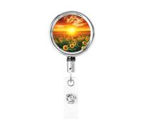 Bobine di badge in metallo retrattili con tramonto da sogno di un campo di girasole, porta badge resistente, clip per badge identificativo, per impiegati, medici, infermieri, con clip per cintura