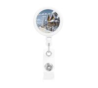 Bobine di badge retrattili con clip e portachiavi, divertenti e carine, clip per badge natalizio invernale, scena felice, porta badge per ufficio, medico, infermiere