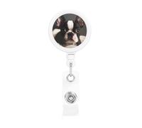 Bobine di badge retrattili con clip e portachiavi, simpatiche clip per badge carine Boston Terrier, porta badge per ufficio, dottore, infermiere