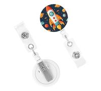 Bobine di badge retrattili Porta badge resistente con clip Carino Infermiera Badge Reel Nome Clip Distintivo Decorativo Razzo Clipart Nave spaziale ID Porta carte d'identità per impiegato Medico