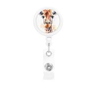 Bobine per badge retrattili con clip e portachiavi, divertenti e carine, clip per badge alla moda con animali ad acquerello giraffa, porta badge per ufficio, dottore, infermiere