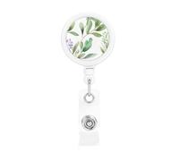 Bobine per badge retrattili con clip e portachiavi, divertenti e carine, clip per badge con fiori verdi, acquarello, erbe, salvia, foglie e rami, porta badge per ufficio, dottore, infermiere