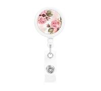 Bobine per badge retrattili con clip e portachiavi, simpatiche clip per badge rosa rosa floreale porta badge per impiegato, dottore, infermiere