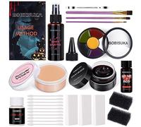 BOBISUKA Halloween Make up Set: 3 Sangue Finto+1 Lattice Liquido+1 Pittura per il Viso+1 Cera per Cicatrici Finte+5 Spugne+10 Tamponi di Cotone+3 Pennelli+1 Spatola per Trucco+Istruzioni