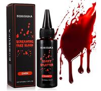BOBISUKA Halloween Sangue Finto Lavabile 50ml, Sangue Finto Gocciolante Sicuro Realistico per Carnevali, Film, Teatro, Scherzi, Ferite Simulate(Rosso Intenso)