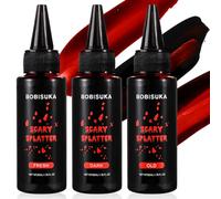 BOBISUKA Halloween Sangue Finto Lavabile Set di 3, Sangue Finto Gocciolante Sicuro Realistico per Carnevali, Film, Teatro, Scherzi, Ferite Simulate