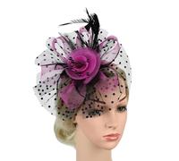 BoBoBn Cappello da Donna con Fascia for Capelli da Festa del tè, Fermaglio for Capelli da Sposa, Fermaglio for Capelli da Cocktail, Fiore in Rete e Piume, Elegante da Donna(Black Rose Red)