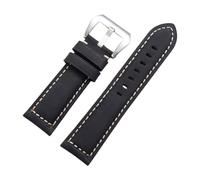 BoBoHome Cinturini in Pelle Retrò Artigianale Cinturini con Fibbia in Acciaio Inox Satinato 20mm 22mm 24mm 26mm per PANERAI PAM111 441-Nero + Argento 24mm