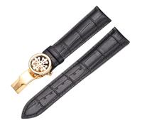 BoBoHome Cinturini in Vera Pelle Morbida Cinturini con Fibbia Pieghevole Metallica Regolabile Accessori Riparazione per PATEK PHILIPPE-Nero + Oro 21mm