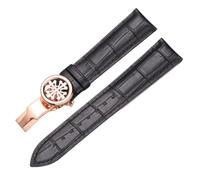BoBoHome Cinturini in Vera Pelle Morbida Cinturini con Fibbia Pieghevole Metallica Regolabile Accessori Riparazione per PATEK PHILIPPE-Nero + Oro Rosa 21mm