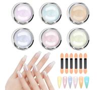 BOBOPACK 6 Scatole di Polvere Cromata per Unghie,Polvere di Perla Olografica Effetto Specchio,Polvere Unghie Effetto Perla,Unghie Decorazione con Bastoncini di Spugna per la Decorazione Nail Art