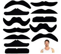 BOBOZHONG Baffi Finti,12 Pezzi Self-Adhesive Fake Mustache,Divertenti Barba Finta,Baffi Poliziotto Inglese,per Festa Halloween,Feste in Maschera,Feste di Compleanno, Costumi e Performance