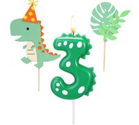 BOBOZHONG Candele di Compleanno,Candele di Compleanno con Dinosauro,Candela Numero 3,con 2 Pezzi di Cake Topper,per Ragazzi Ragazze Adulti Festa a Tema Dino Celebrazione Forniture