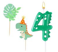 BOBOZHONG Candele di Compleanno,Candele di Compleanno con Dinosauro,Candela Numero 4,con 2 Pezzi di Cake Topper,per Ragazzi Ragazze Adulti Festa a Tema Dino Celebrazione Forniture